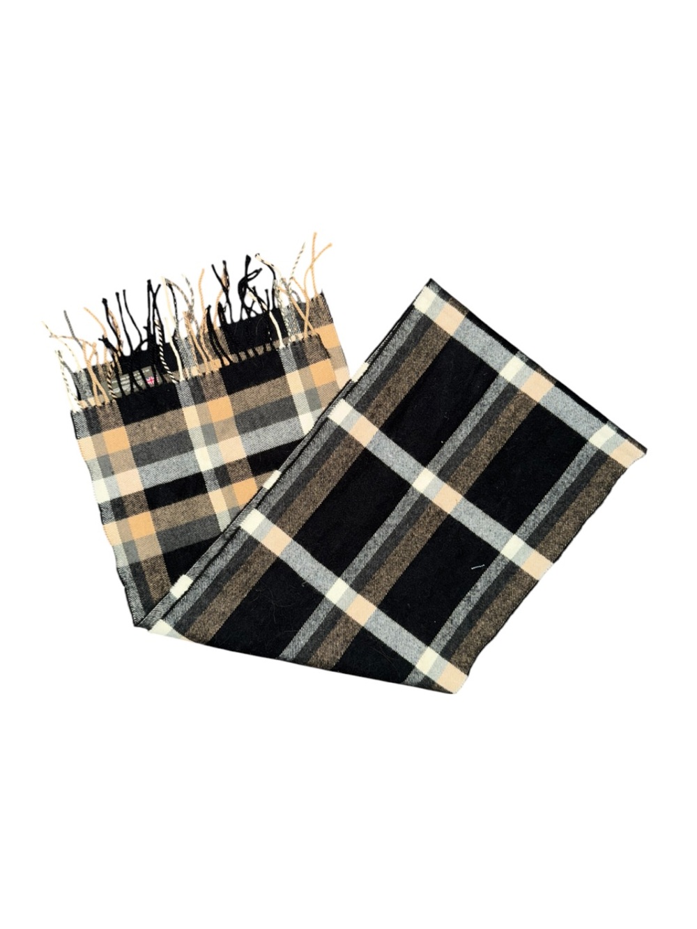 Men's Black and Tan Plaid Scarf 100% Cashmere